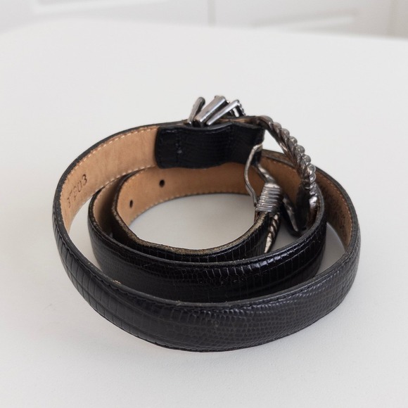 Brighton Womens Belt Medium Black Lizard Embossed Leather Greco-Roman Coin 37803 main image 5